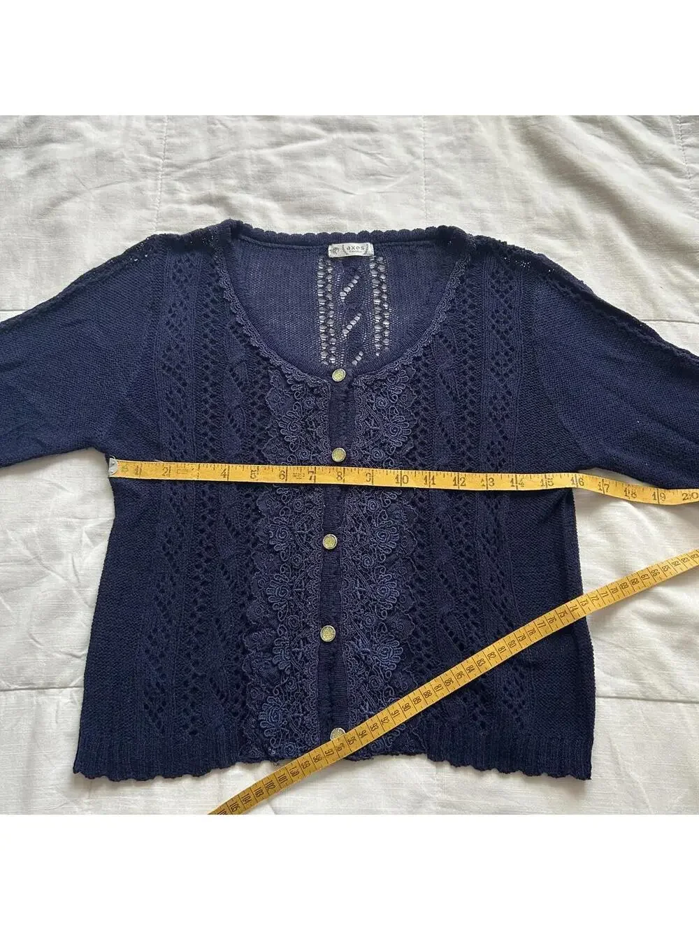 Axes Femme Navy Pointelle Lace Knit Cardigan Gold Buttons Medium Japan